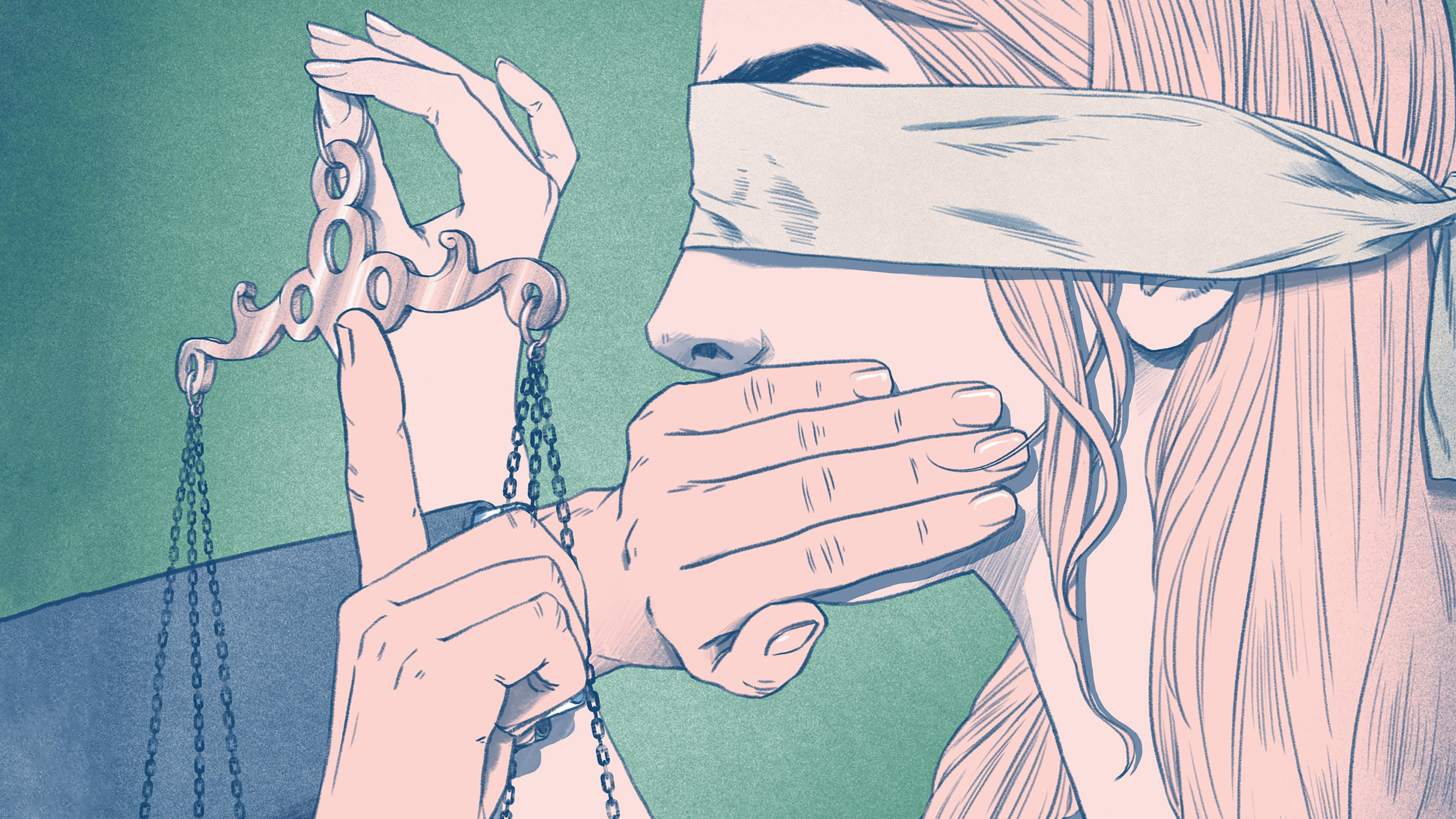 Blind folded Lady Liberty illustration